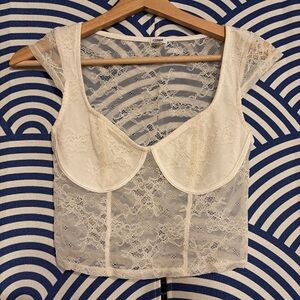 Garage White Lace Crop Top
